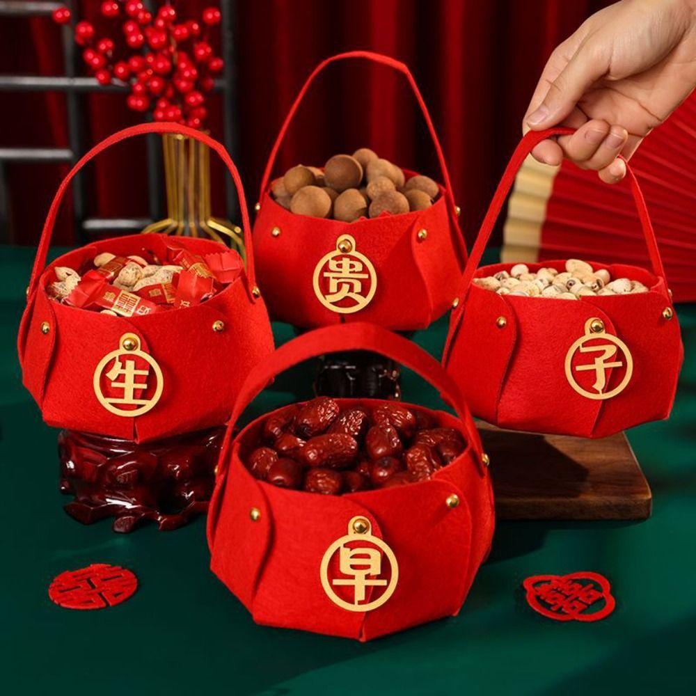 

4 шт. Красная корзина для фруктов Корзина для хранения конфет Мини-ручная сумка Рождество