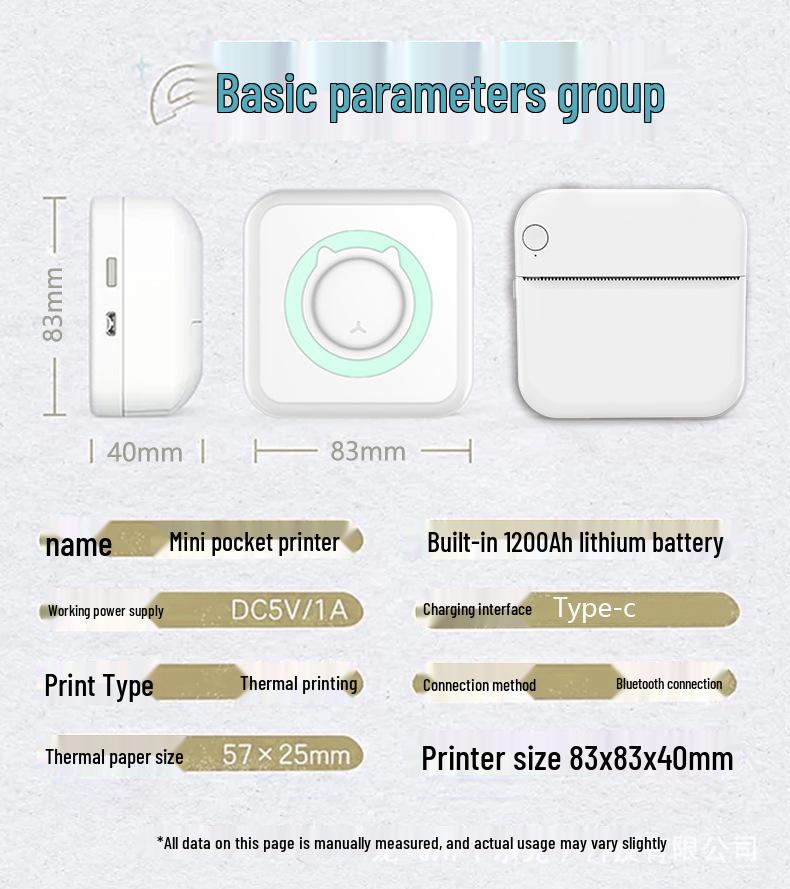 Imprimantă termică mini wireless compactă pentru etichete și fotografii, pentru utilizare mobilă și studenți