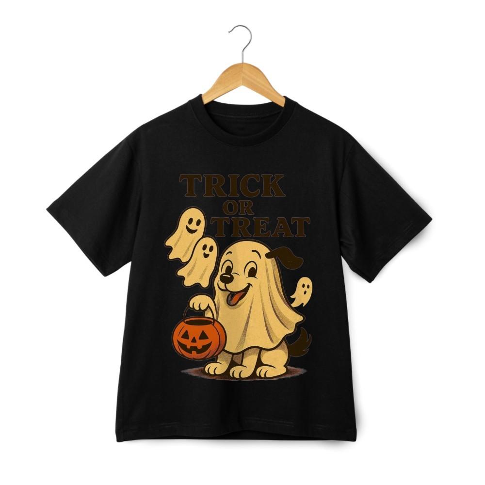 

Halloween Dog T-Shirt Trick or Treat Ghost Pumpkin Spooky T-shirt - Street Style XL