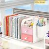 Desktop Bookshelf Organizer with Drawers and Pen Holder Desk Storage Caddy for Office Supplies Books Stationery Home Office School Dorm Desk Organizer