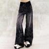 Women's High Waist Wide Leg Jeans Loose Gradient Rhinestone Shiny Straight Denim Pants
