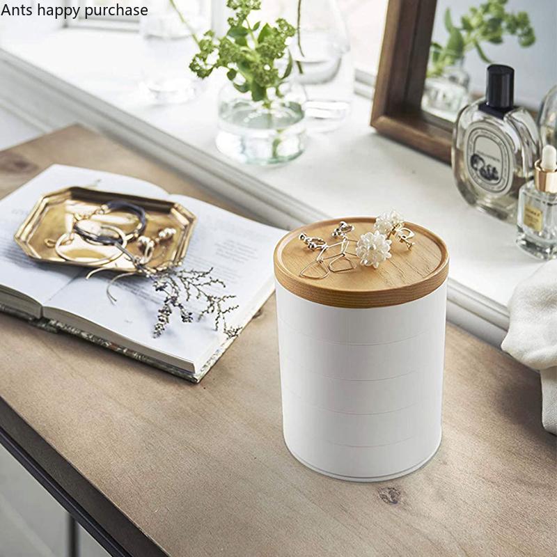 Wooden Cover Plastic Jewelry Box Rotatable Jewelry Storage Box Five-layer Jewelrys Sorting Box Desktop Round Earring Organizer