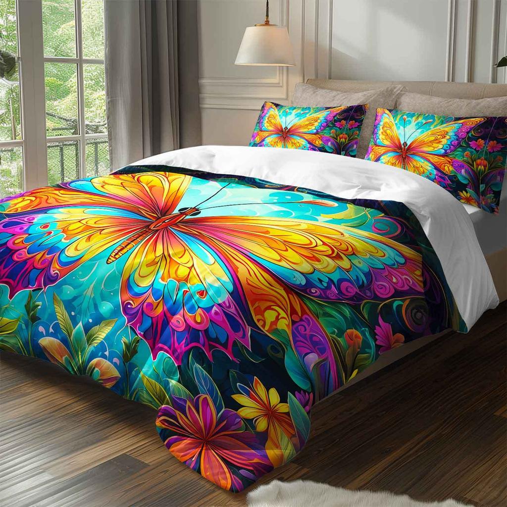 3pcs Vibrant Butterfly Floral Bedding Duvet Cover Set Butterfly Garden Bedding Set Colorful Butterfly Themed Tropical Butterfly