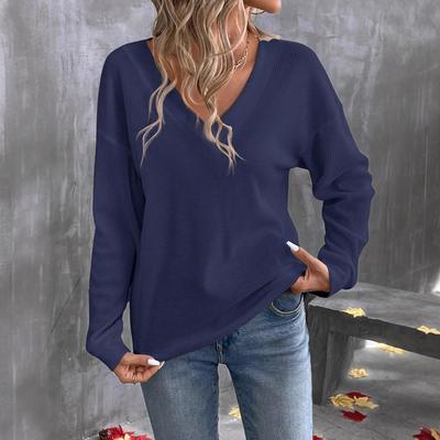 Νέα Φθινοπωρινή Γυναικεία Ρουχισμός Μονόχρωμη Μοντέρνα Μακρυμάνικη Μπλούζα V-neck