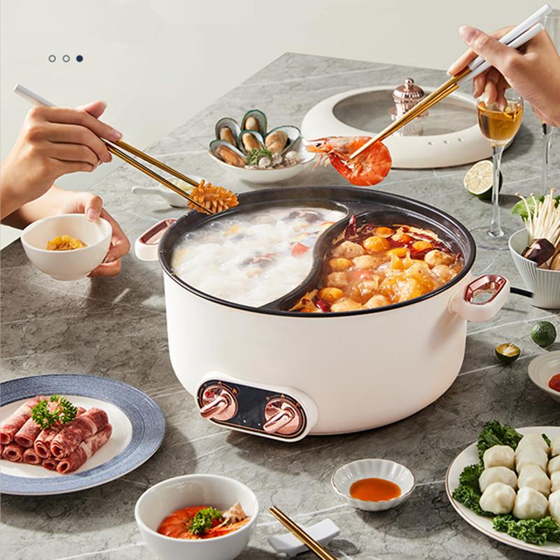 220V Electric Hot Pot Multicooker Household Non-stick Cooking Machine Frying Pan Pot 5L Double-flavor Hot Pot 3L Single Pot