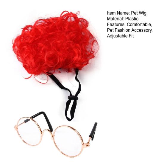 1 Set Cat Wig And Glasses Funny Pet Costume Adjustable Pet Wig Big Hair Photo Prop Outfit for Cats And Small Dogs Holiday Party Cosplay