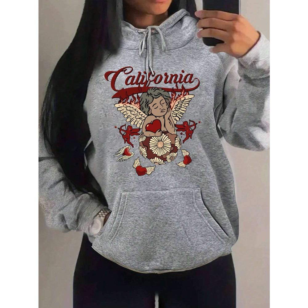California Love Wing Angel Boy Printed Hoodies Women Harajuku Pocket Streetwear Fashion Oversized Hoody Fleece Autumn