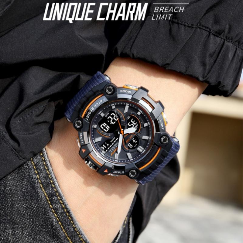 Sport Watch Men Quartz Wristwatches Waterproof Dual Time Display Military Clock Watches