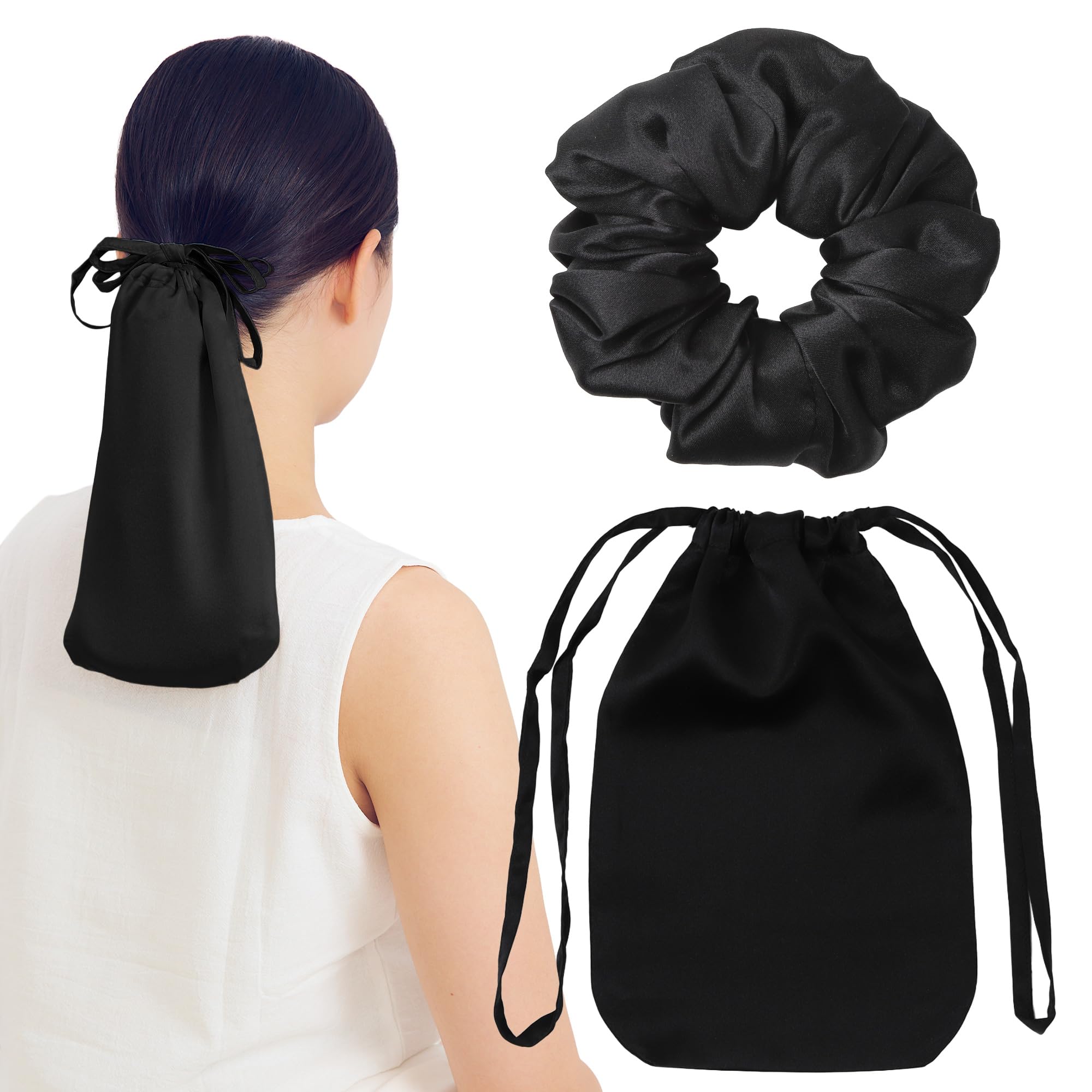 

Silk for Long Perfect for Summer No Protects Hair from Dryness and Moisturizes and Beautiful Ponytail Cap 100% Nightcap, Scrunchie, Hair, Sleeping, чёрный