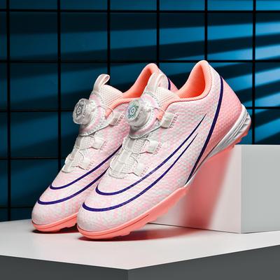 Lace-up-free Children's Football Shoes Men's and Women's Broken Nails TF Artificial Grass Youth Primary School Students Rotary Buckle Competition T