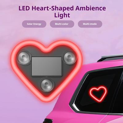 Araba Camı için Güneş Enerjili Kalp Şeklinde Neon Işık Su Geçirmez LED Ortam Lambası Vantuzlu Romantik Atmosfer Dekor