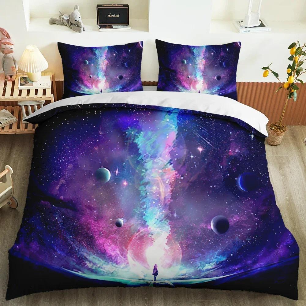 Galaxy Universe King Queen Duvet Cover Planet Outer Space Bedding Set Solar System Comforter Cover Sky Polyester Quilt Cover