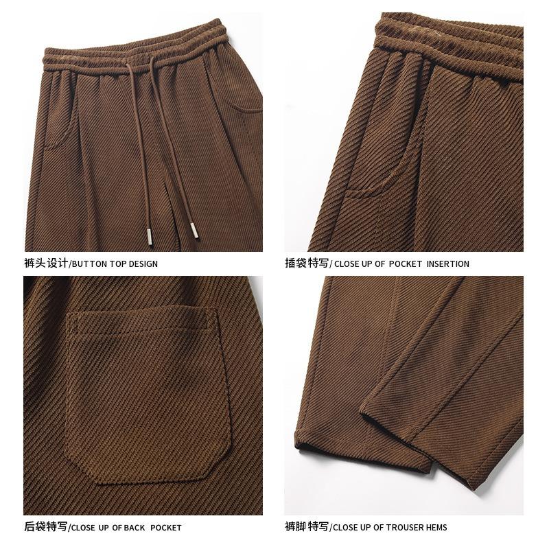 Mens Drawstring Curved Sweatpants Loose Wide Leg Thickened Casual Long Trousers