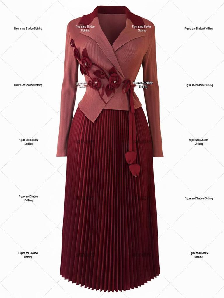 Miyaki Plus Size Pleated Long-Sleeve Dress - Slimming Middle Eastern Style with Faux Two-Piece Design