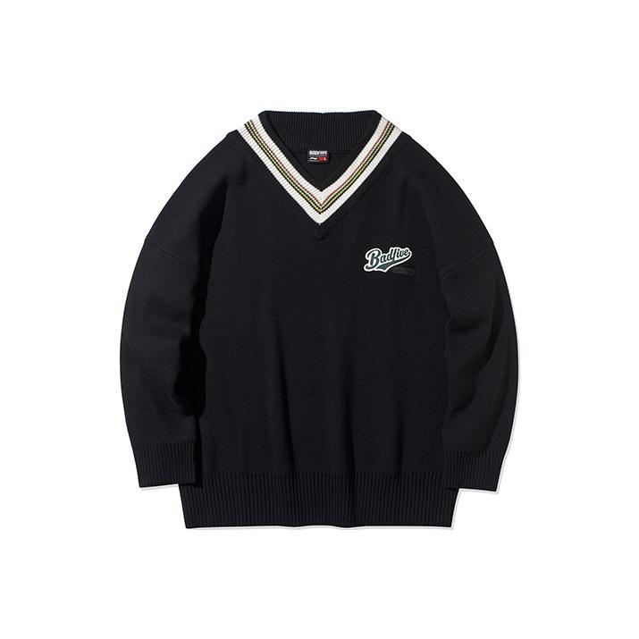 Li-Ning Printed Letter V-Neck Pullover Sweater Men sweater Standard-Black AMBP007-2