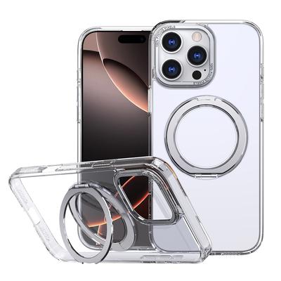 For IPhone16Pro Magnetic Phone Case Transparent Gear Rotating Magsafe Bracket S24FE Protective Cover