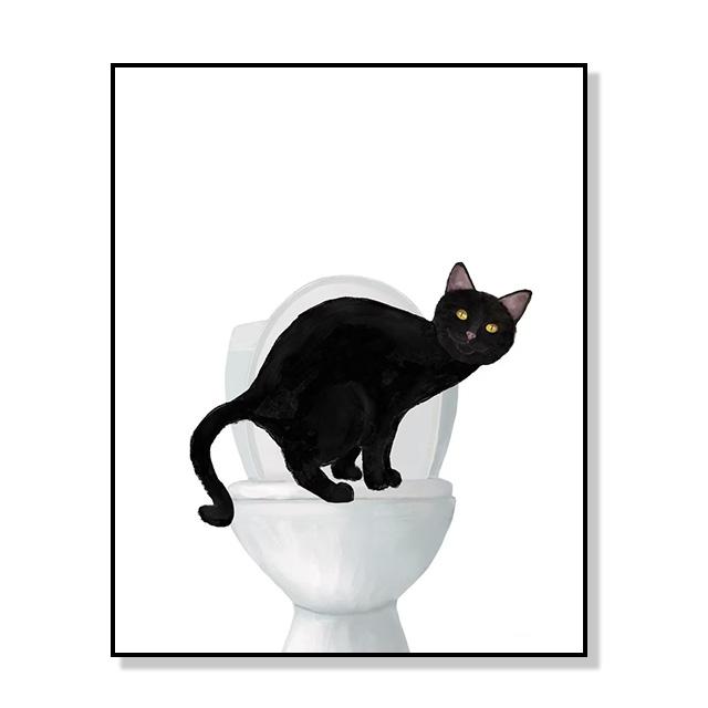 

Смешной современный милый черный кот в ванной художественные постеры украшения холст картины и принты для ванной комнаты туалет гостиная декор 30x40cm No Framed