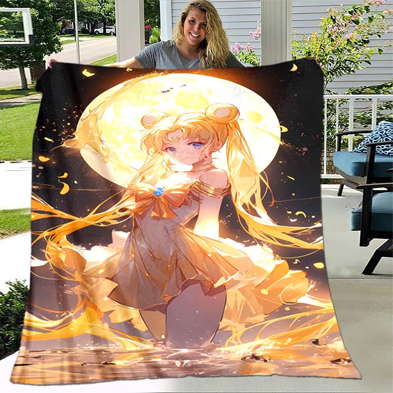 1pc Blanket Sailor Moon1 Print Design, Lightweight Blanket for Sofa, Bed- Soft &Warm, Gift for All Seasons Like Christmas, Halloween
