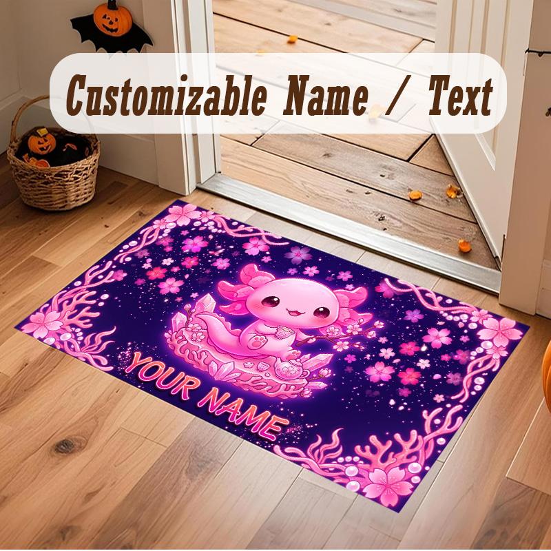 Axolotl Theme Soft Crystal Velvet Rug Custom Name & Text Print Non Slip Floor Rug for Bedroom Living Room