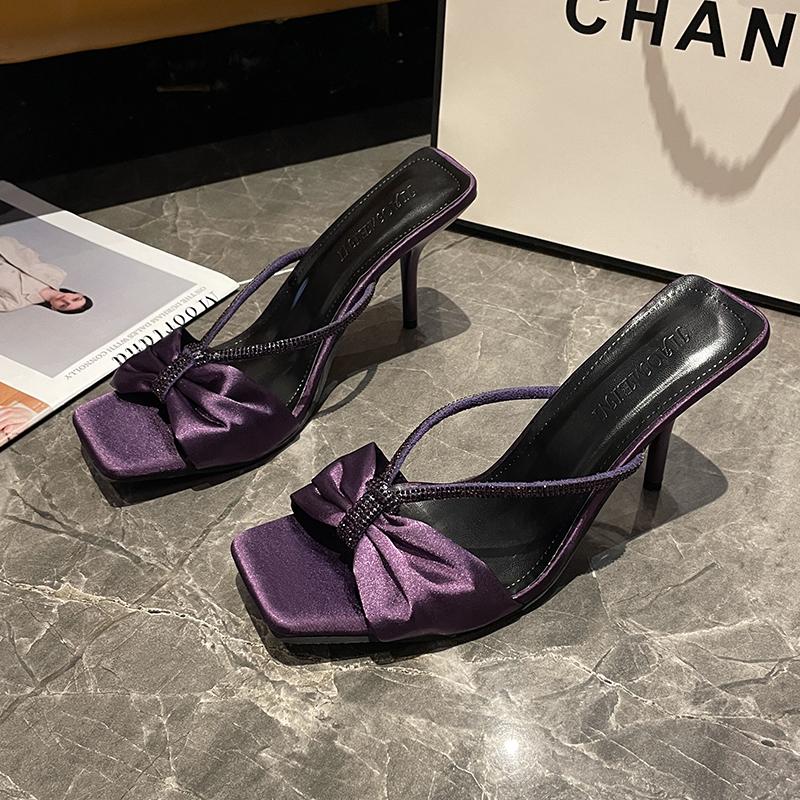 Fashion New Summer Stiletto Sandals Women's Fashion Square Head Shallow Mouth Clip Toe Glitter with Anti-slip Wear-resistant High Heels