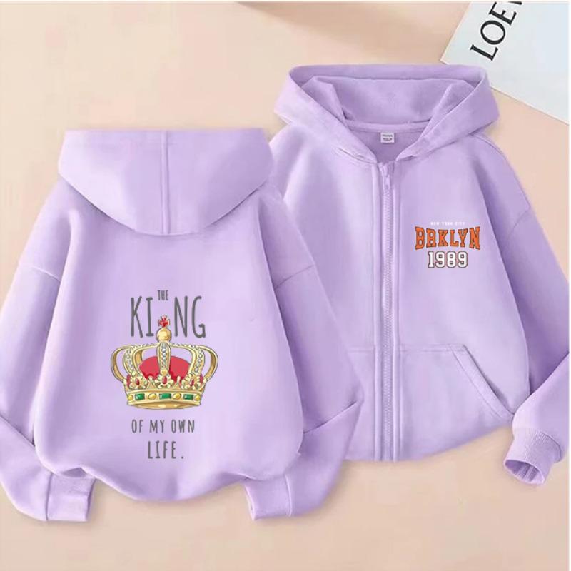 2025 New Autumn/Winter Zipper Children's Hoodie, Fashionable and Versatile Cartoon Printed Girls' Hoodie