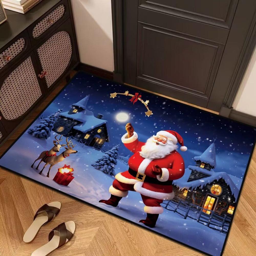 Christmas Character Doormat Santa Claus Elf Snowman Pattern Non Slip Entrance Rug for Front Door Living Room Bedroom Floor
