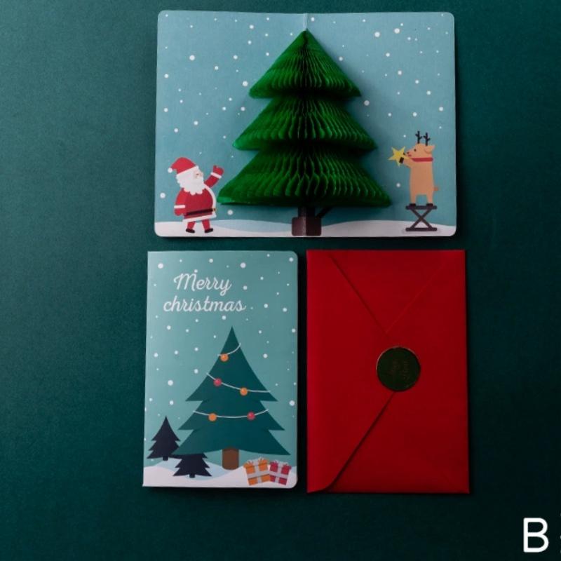 3D Pop-Up Weihnachtskarten mit Verschluss-Aufklebern, Waben-Weihnachtskarten, Niedliche Frohe Weihnachten Karte Feiertagsgruß Geschenk