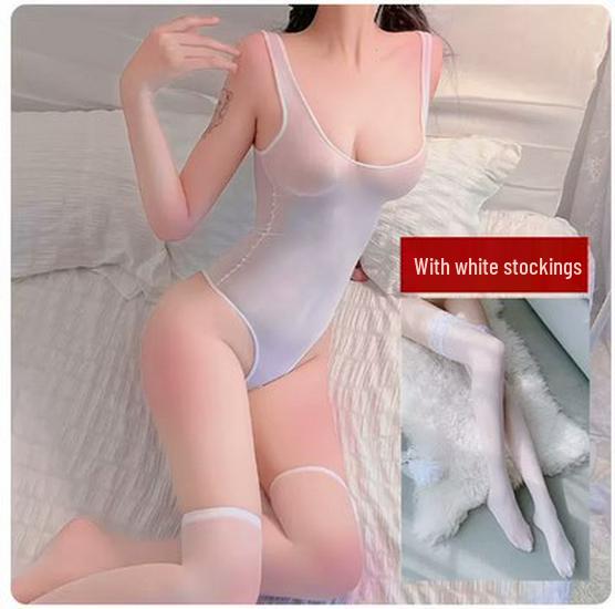 Sheer High Elastic Open Crotch Bodysuit Lingerie Set