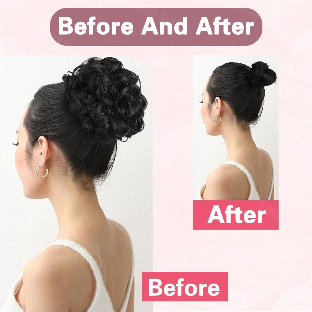 XINRAN Synthetischer Clip in lockigem Haar Dutt Pferdeschwanz Verlängerung Hochsteckfrisur Kämme Verlängerung Kurzer Dutt Perücke für Frauen Party Wear