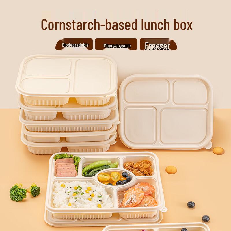 Eco-Friendly Corn Starch Divided Disposable Lunch Boxes with Lids