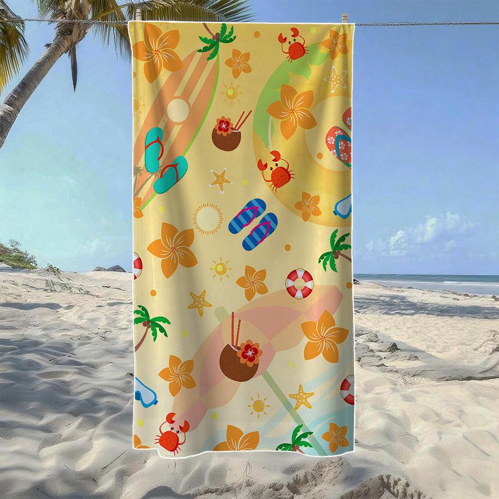 Surfboard & Beach Cocktail & Abstract Tropical Beach Towel,Soft Durable Quick-Drying, Ideal For Summer Beach, Swimming & Camping