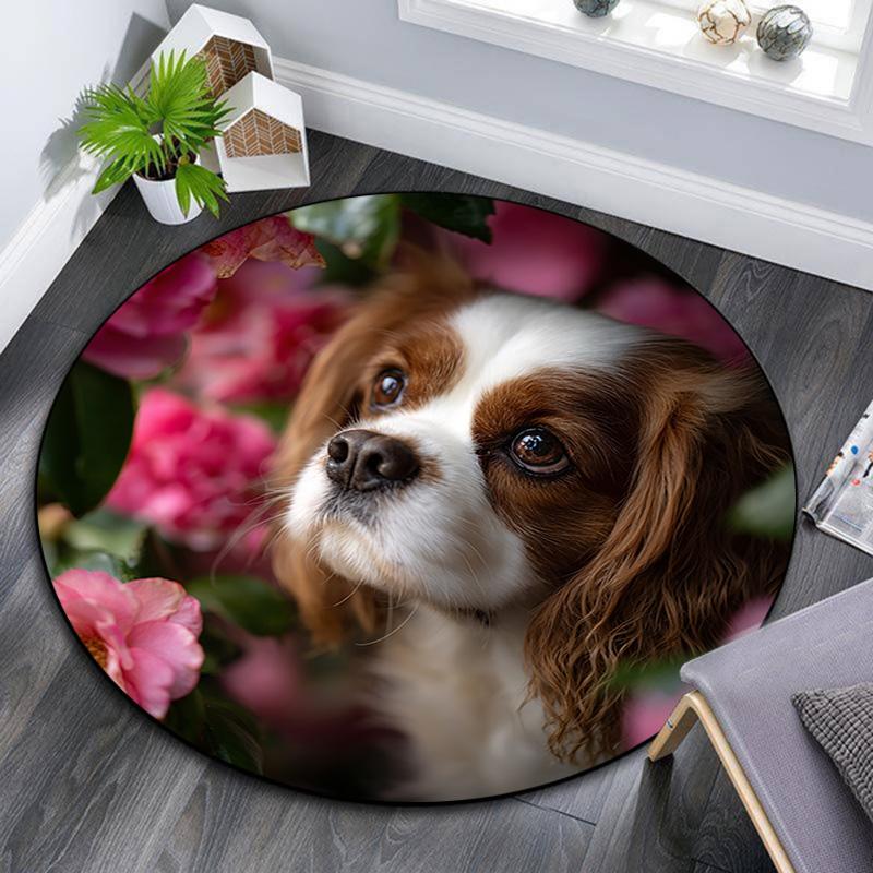 Bernese Mountain Dog Round Area Rug,Carpet Rug for Living Room Bedroom Sofa Playroom Decor,Non-slip Floor Mat