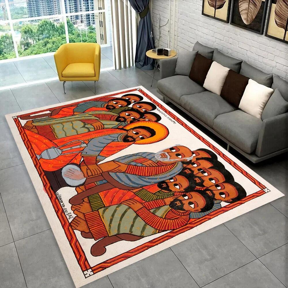 3D Africa Ethiopian Painting Art Carpets Cartoon Area Rug ,Carpet for Home Living Room Sofa Doormat Decor,Non-slip Floor Mats