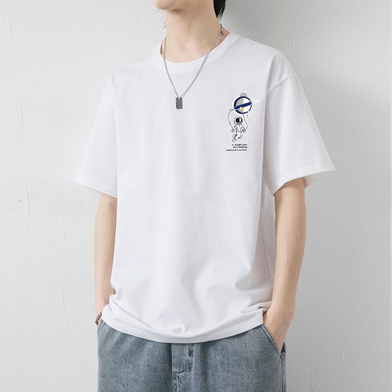 Men s White Astronaut Print Short Sleeve Crew Neck T Shirt For Casual Streetwear M белый
