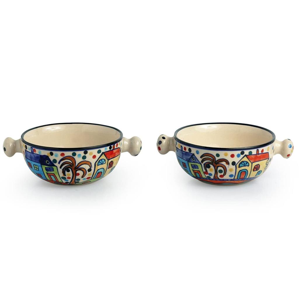 Hand-Painted Ceramic Bowls (Multicolour) - Set of 2, 260 Ml