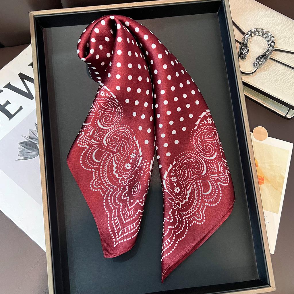 Women Silk Scarf White Polka Dot Small Square Scarf Fashion Decorative Neckerchief For Spring Summer