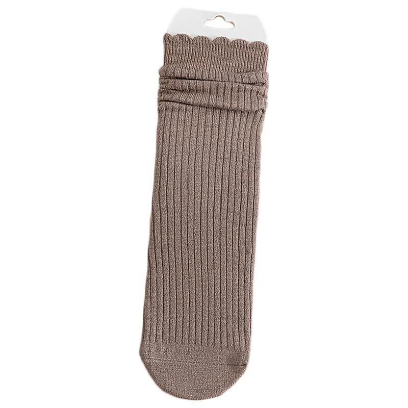 Lace Socks Children'S Stacking Socks Thickened Warm Wool Socks Solid Color Retro Sweat-Absorbing And Deodorant Medium Tube Socks