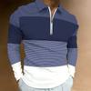 Men Plus Size Collared Long Sleeve Shirt Striped Casual Polo For Daily Life And Weekend Leisure