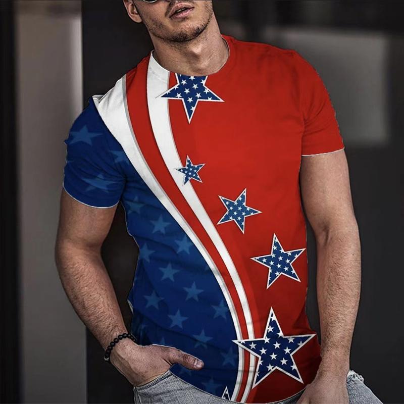 Letní tričko Muži Krátký 3D potisk Módní topy Ležérní Tričko Americká vlajka Košile s rukávem Harajuku Tričko nadměrné velikosti Street Clothing