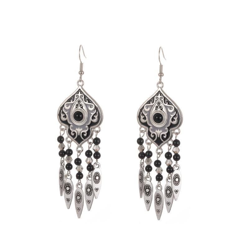 

Ethnic Unique Pattern Geometric Charm Earrings for Women Creative Drop Oil Colorful Beads Metal Tassel Hanging Earrings Jewelry чорний