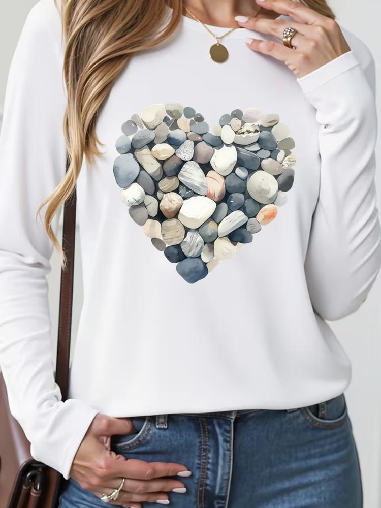 

(Asian Size) T Shirt Tee Lady Printed o-neck sweet flower trend cute 90s Women Female Clothing Casual Fashion Top Long Sleeve Graphic T-shirts S