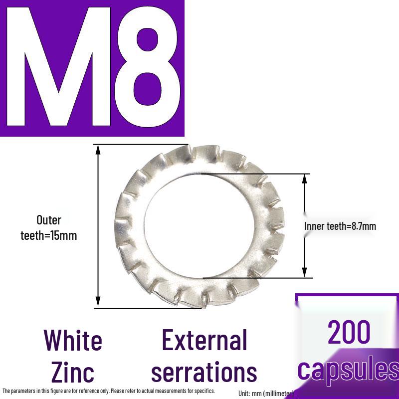 304 Stainless Steel External & Internal Tooth Lock Washer, Anti-Slip, Anti-Loosening, Size M6-M30