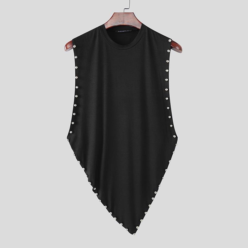 INCERUN Men O Neck Sleeveless Beading High Low Casual Loose Thin Tank Tops