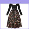 Elegantes Kleid mit weihnachtlichem Aufdruck, perfekt für Halloween und Weihnachtsfeiern