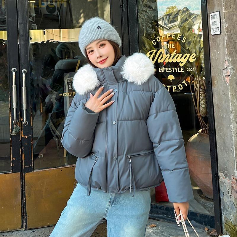 2025 Women's Winter New Korean Edition Hooded Down Padded Jacket Large Fur Collar Loose Slimming Bread Jacket Warm Jacket