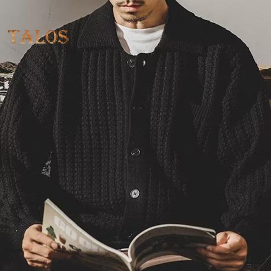 Suéter de otoño-invierno para hombre, cuello vuelto, botonadura sencilla, tejido de punto grueso con bolsillo en el pecho, mangas largas, color liso, elástico, abrigo para uso diario