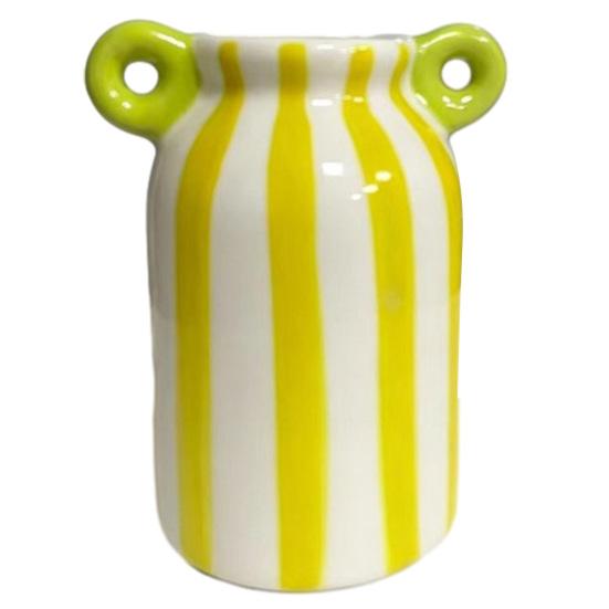 Ceramic Striped Flower Vase Hand Painted Small with Dual Handles Decorative Vase