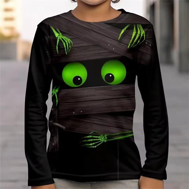 Girl Clothes Halloween Tees 3D Skull Print T Shirts for Children Clothes Fteenagers Boys Wear Long Sleeve Children's Clothing