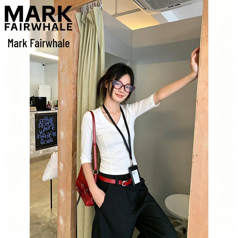 Mark Fairwhale Women's V-Neck Slim Fit Mid-Sleeve T-Shirt