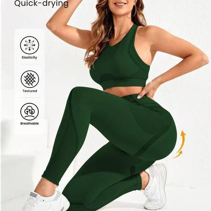 JYL Hollow Back Pants Set Striped Slim Soft Yoga Fitness Outfit